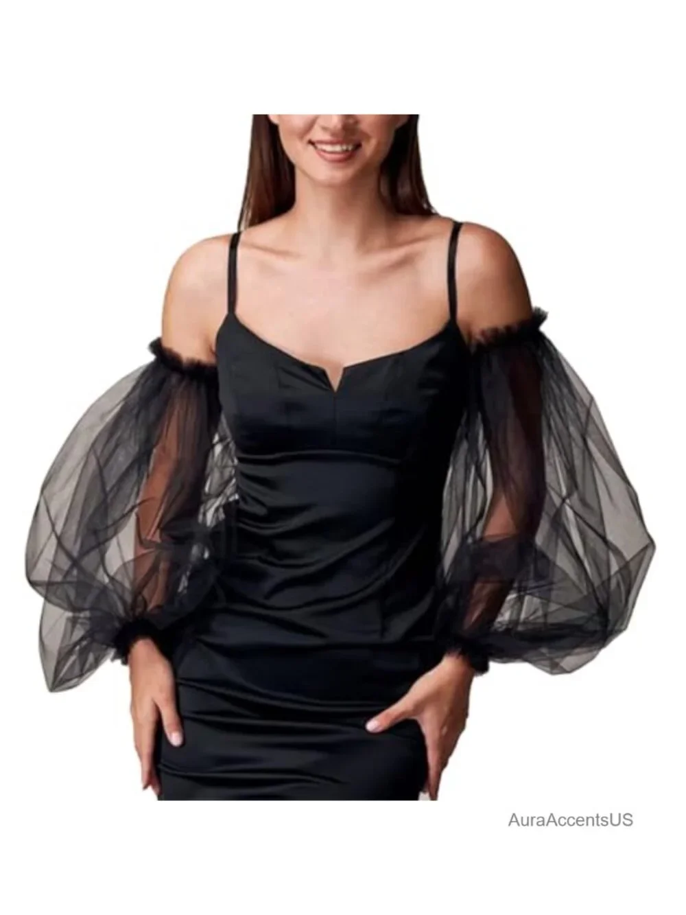 Detachable Lace Sheer Fingerless Ruffled Tulle Gloves, Long Mesh Arm Sleeves